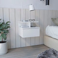 Adele Floating Nightstand with Open Shelf, Drawer, White