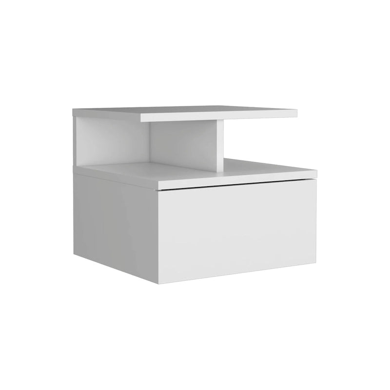 Adele Floating Nightstand with Open Shelf, Drawer, White