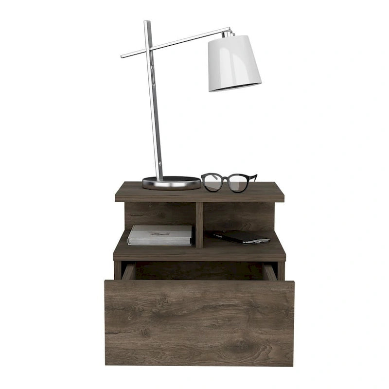 Adele Floating Nightstand with Open Shelf, Drawer, White