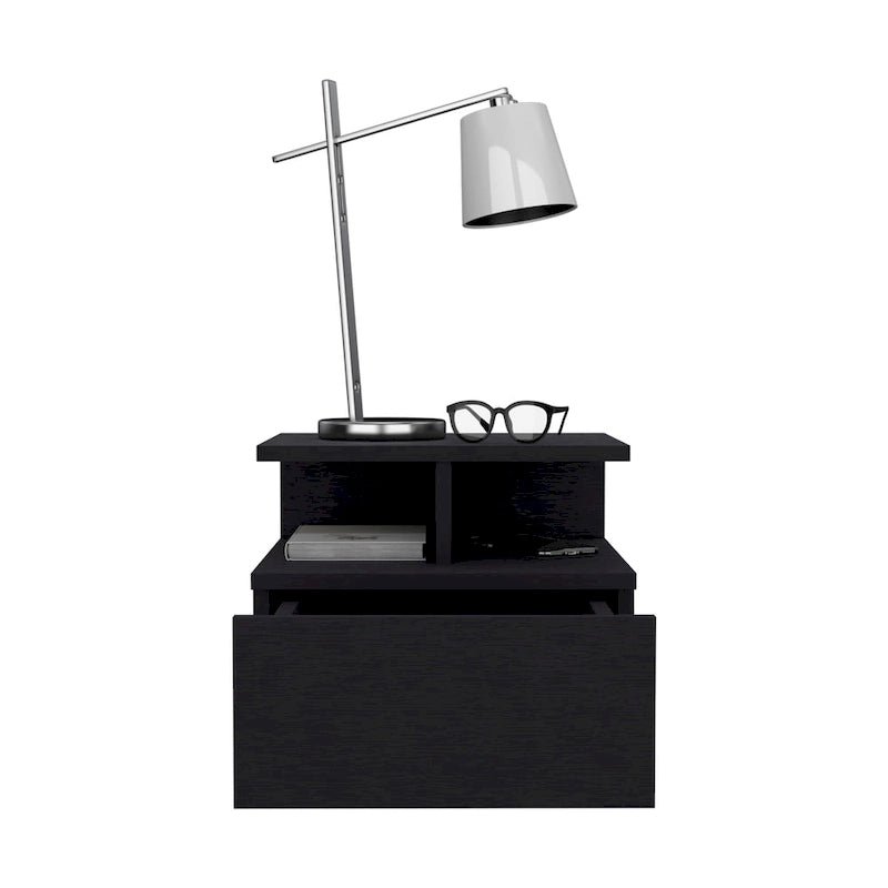 Adele Floating Nightstand with Open Shelf, Drawer, White