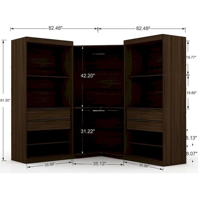 Mulberry Modern 3-sectional Wardrobe 4-drawer Corner Closet