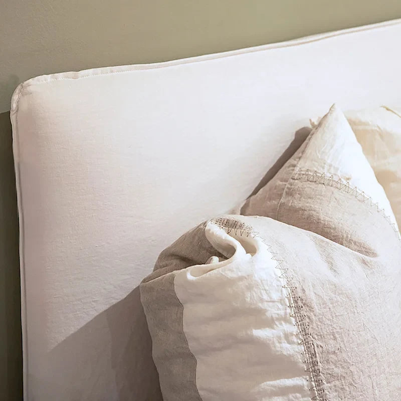 Stetson Ivory Linen Upholstered Slipcover Style Platform Panel Bed, Eastern King