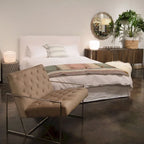 Stetson Ivory Linen Upholstered Slipcover Style Platform Panel Bed, Eastern King