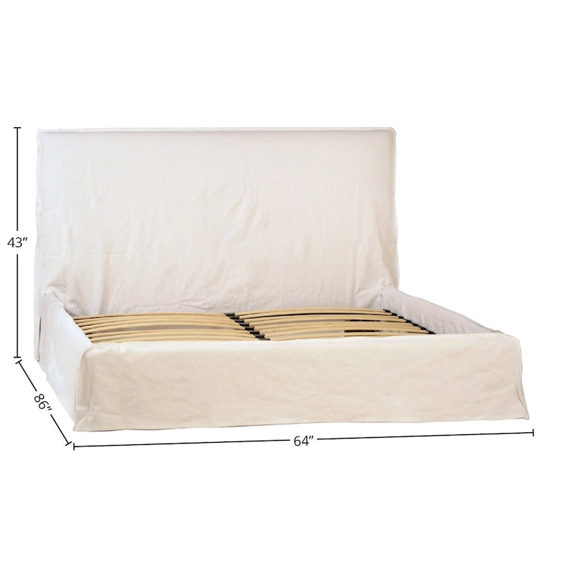 Stetson Ivory Linen Upholstered Slipcover Style Platform Panel Bed, Eastern King
