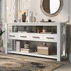 Long Entryway Console Sofa Table with Drawers, Farmhouse Wood Sofa Tables Console Table with 4 Drawers and 2 Shelves
