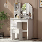 Timechee Makeup Vanity Set with Round Mirror, Drawers & Shelves - White - 31.5L x 15.7W x 52H