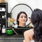 Timechee Makeup Vanity Set with Round Mirror, Drawers & Shelves - White - 31.5L x 15.7W x 52H