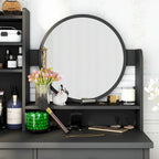 Timechee Makeup Vanity Set with Round Mirror, Drawers & Shelves - White - 31.5L x 15.7W x 52H