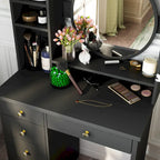 Timechee Makeup Vanity Set with Round Mirror, Drawers & Shelves - White - 31.5L x 15.7W x 52H