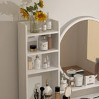 Timechee Makeup Vanity Set with Round Mirror, Drawers & Shelves - White - 31.5L x 15.7W x 52H