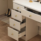 Timechee Makeup Vanity Set with Round Mirror, Drawers & Shelves - White - 31.5L x 15.7W x 52H