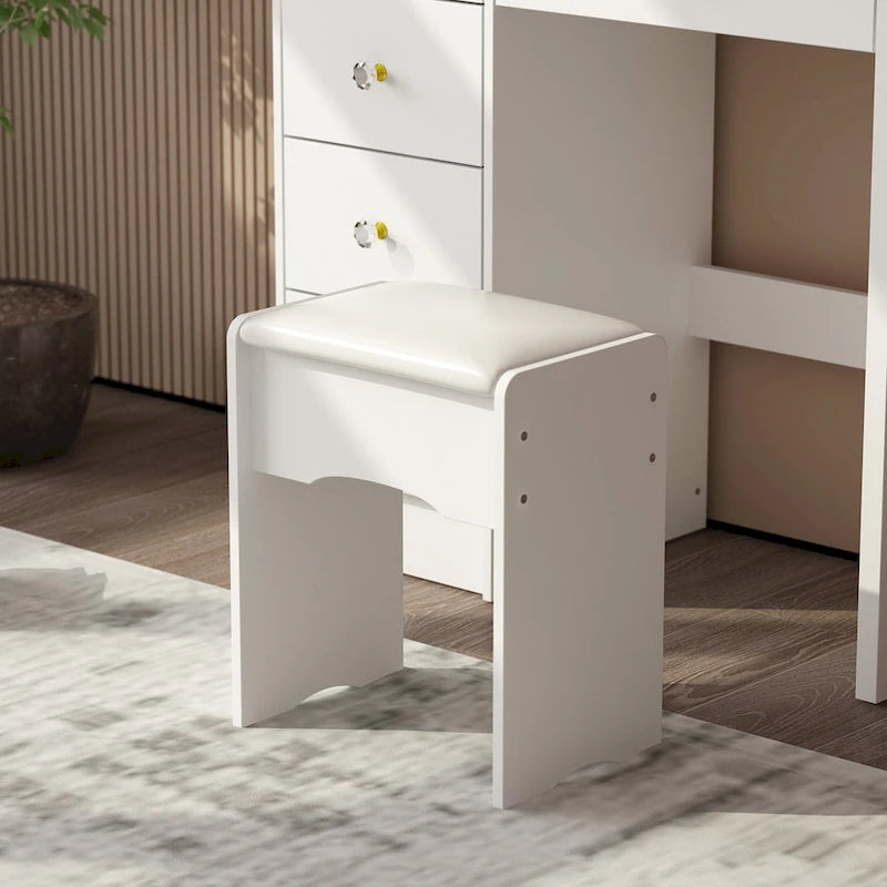 Timechee Makeup Vanity Set with Round Mirror, Drawers & Shelves - White - 31.5L x 15.7W x 52H