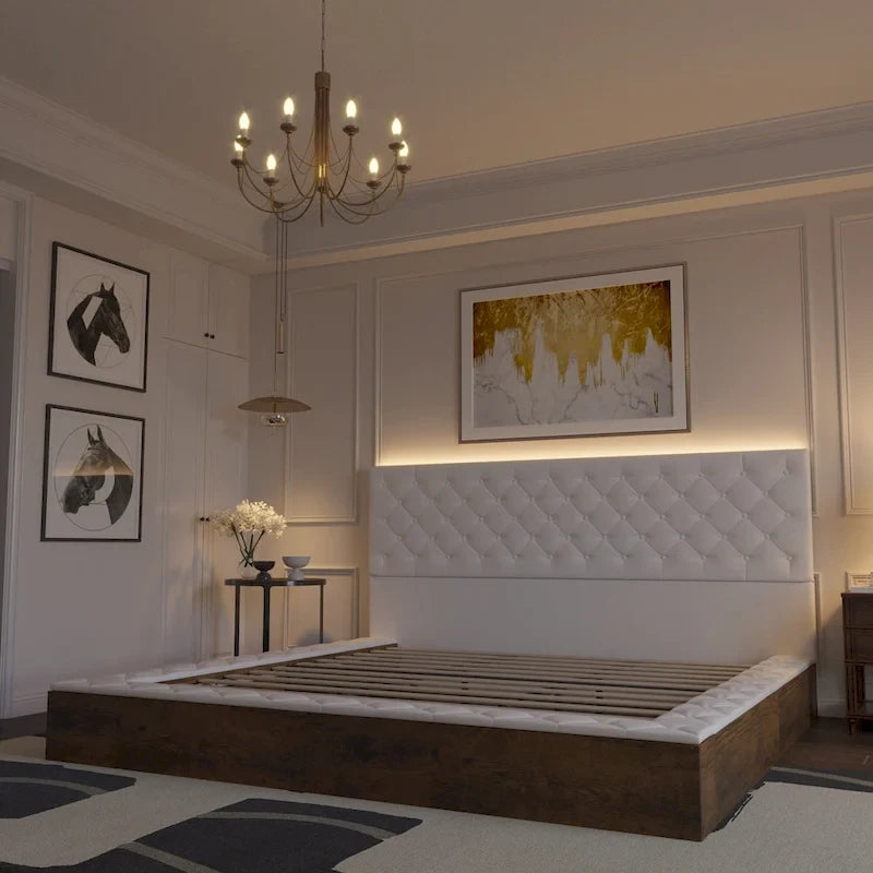 LED Queen/King Bed Frame with Tufted Headboard Bedroom Furniture