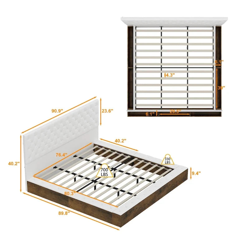 LED Queen/King Bed Frame with Tufted Headboard Bedroom Furniture