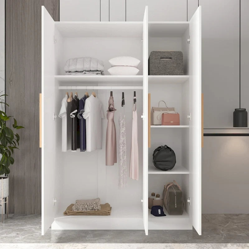 Timechee 47.2 Armoire Clothes Storage Solid Wood Handles Wardrobe White