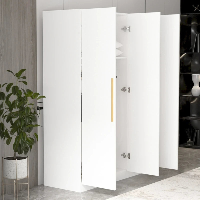 Timechee 47.2 Armoire Clothes Storage Solid Wood Handles Wardrobe White
