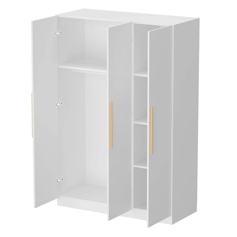 Timechee 47.2 Armoire Clothes Storage Solid Wood Handles Wardrobe White