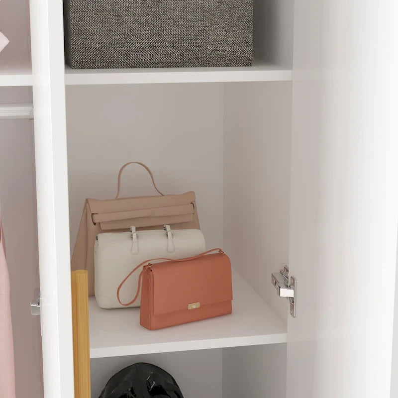 Timechee 47.2 Armoire Clothes Storage Solid Wood Handles Wardrobe White