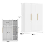 Timechee 47.2 Armoire Clothes Storage Solid Wood Handles Wardrobe White