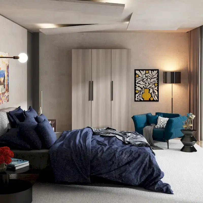 Timechee 47.2 Armoire Clothes Storage Solid Wood Handles Wardrobe White