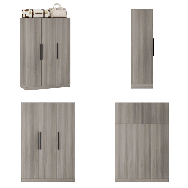 Timechee 47.2 Armoire Clothes Storage Solid Wood Handles Wardrobe White