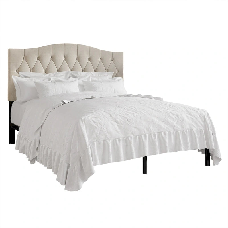 CraftPorch Classic Linen Button Tufted Upholstered Platform Bed