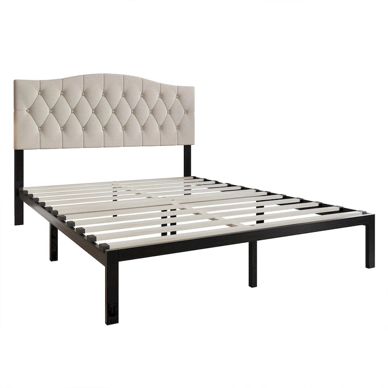 CraftPorch Classic Linen Button Tufted Upholstered Platform Bed