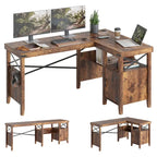 Farmhouse L Shaped Home Office Computer Desk with Storage Cabinet