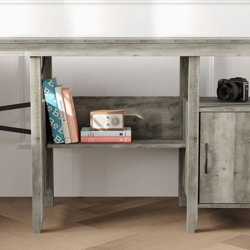 Farmhouse L Shaped Home Office Computer Desk with Storage Cabinet