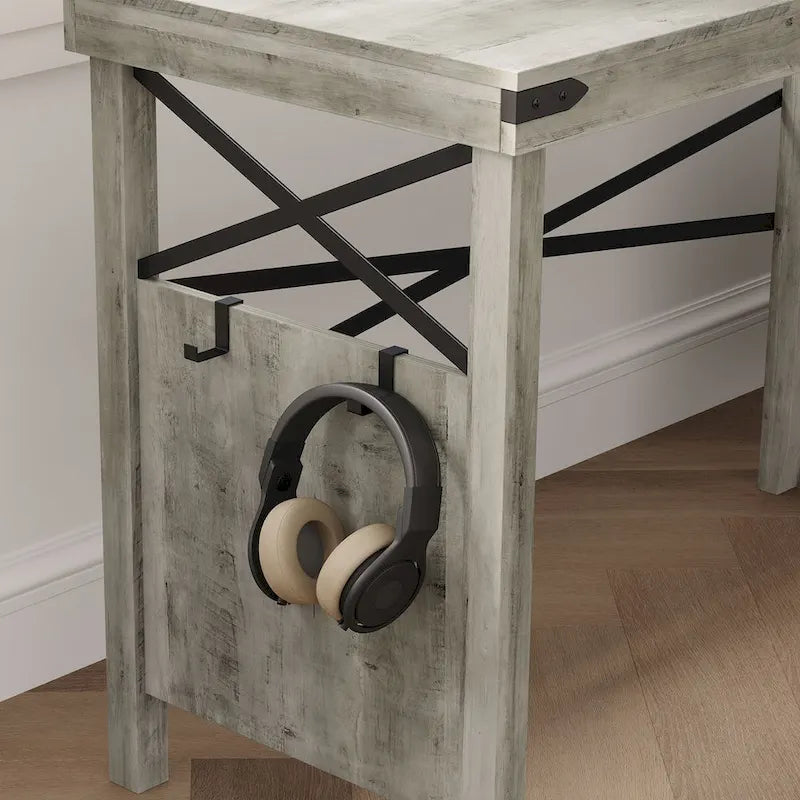 Farmhouse L Shaped Home Office Computer Desk with Storage Cabinet