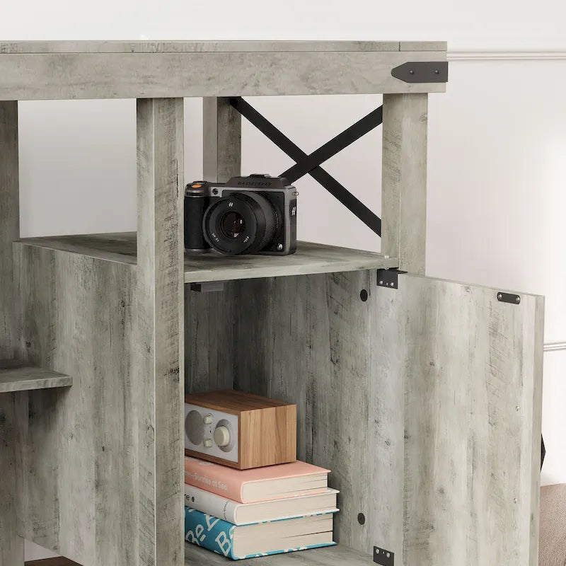 Farmhouse L Shaped Home Office Computer Desk with Storage Cabinet