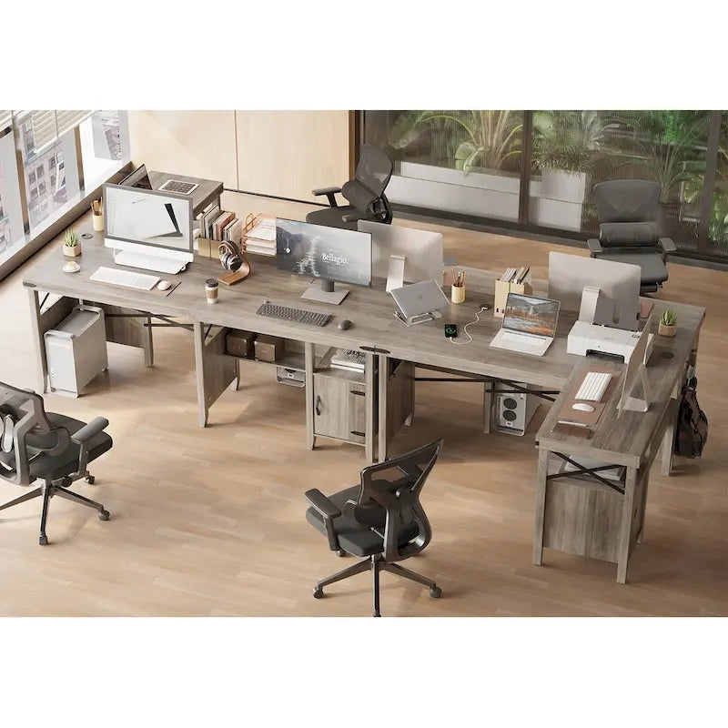 Farmhouse L Shaped Home Office Computer Desk with Storage Cabinet