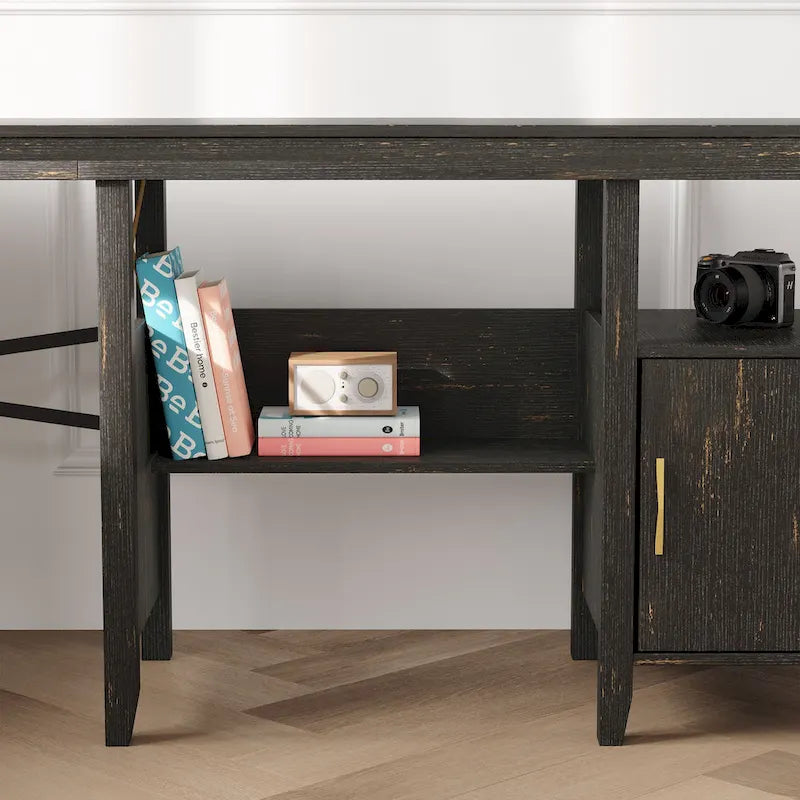 Farmhouse L Shaped Home Office Computer Desk with Storage Cabinet