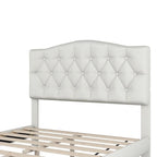 Full Size Linen Upholstered Platform Bed with Saddle Curved Headboard and Diamond Tufted Details,Beige