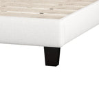 Full Size Linen Upholstered Platform Bed with Saddle Curved Headboard and Diamond Tufted Details,Beige