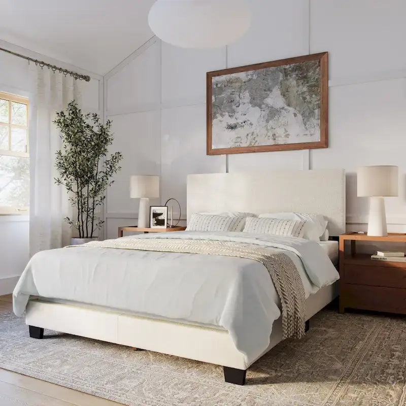 Nova Upholstered Modern Boucle Bed, Box Spring Required