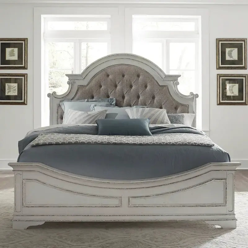 Magnolia Manor Antique White Upholstered Bed