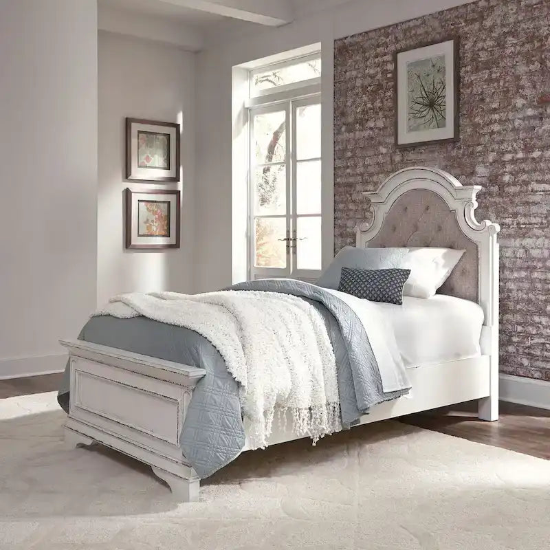 Magnolia Manor Antique White Upholstered Bed