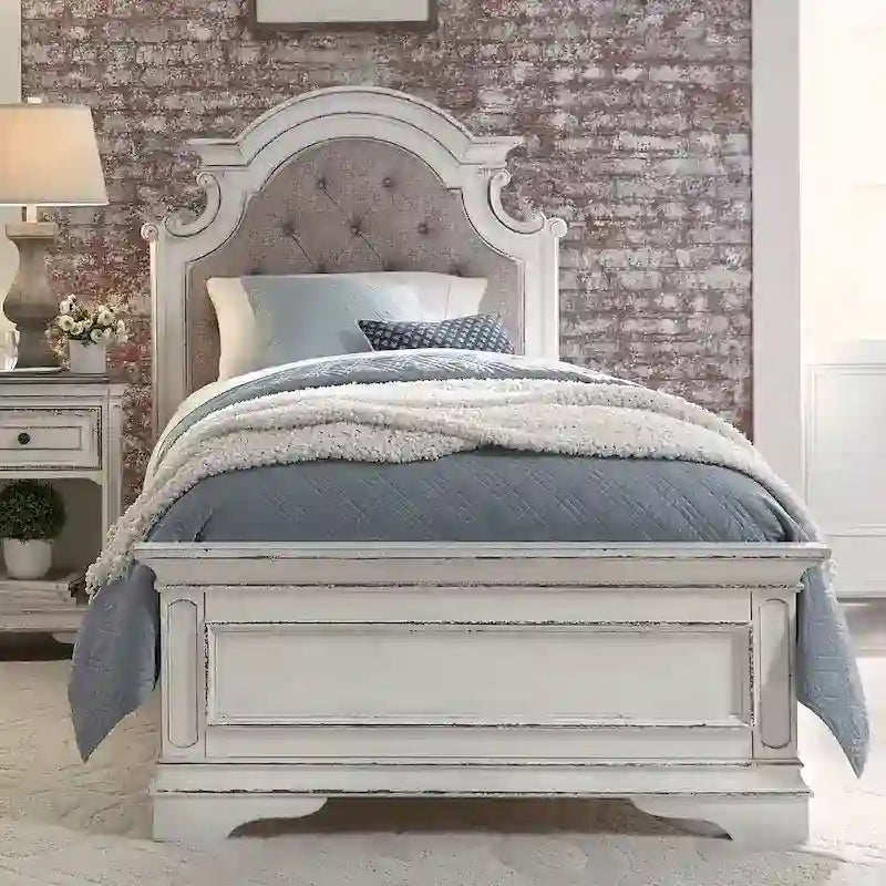 Magnolia Manor Antique White Upholstered Bed