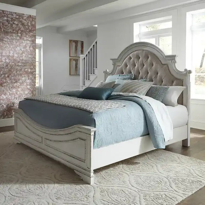 Magnolia Manor Antique White Upholstered Bed