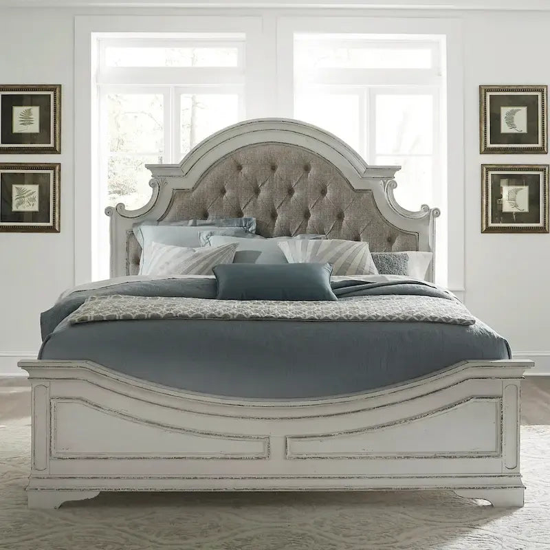 Magnolia Manor Antique White Upholstered Bed