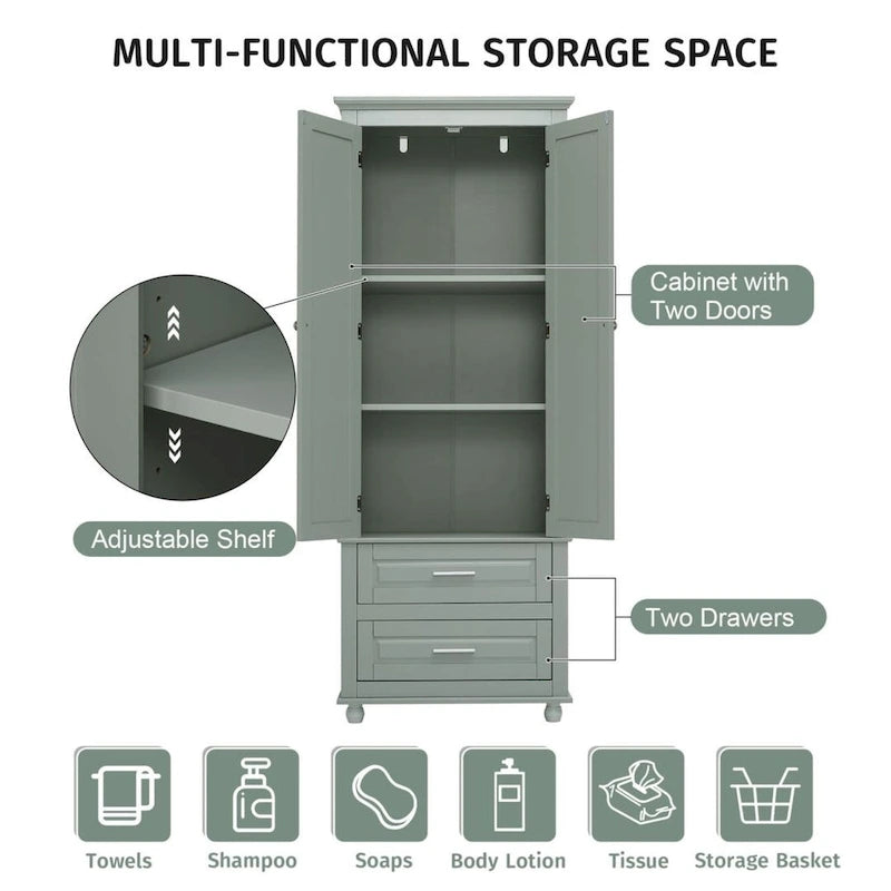 Tall Storage Cabinet with Two Drawers for Bathroom/Office