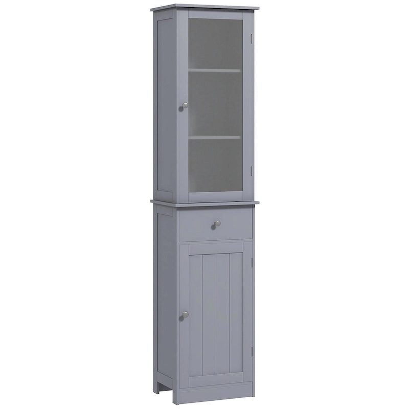 kleankin Slim Bathroom Storage Cabinet, Tall Bathroom Cabinet, Narrow Linen Tower with Acrylic Door, Drawer and Shelves, Gray