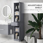 kleankin Slim Bathroom Storage Cabinet, Tall Bathroom Cabinet, Narrow Linen Tower with Acrylic Door, Drawer and Shelves, Gray