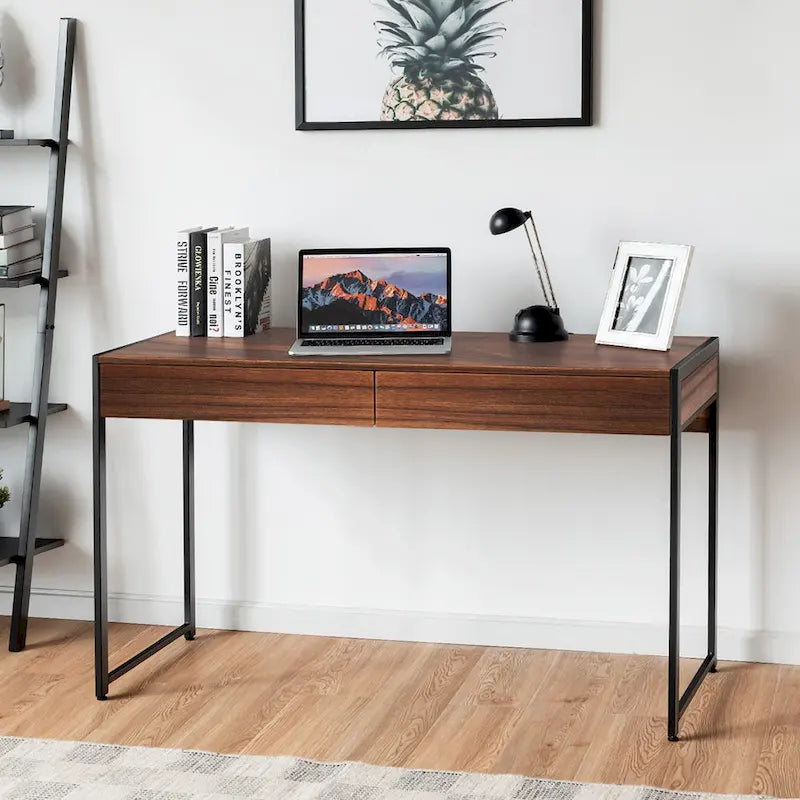 Writing Desk with 2 Drawers Computer Wooden Desk Spacious Workstation