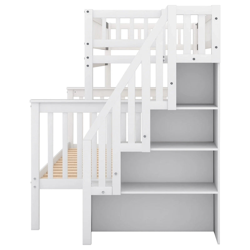 Twin over Full Stairway Bunk Bed with Storage, Gray
