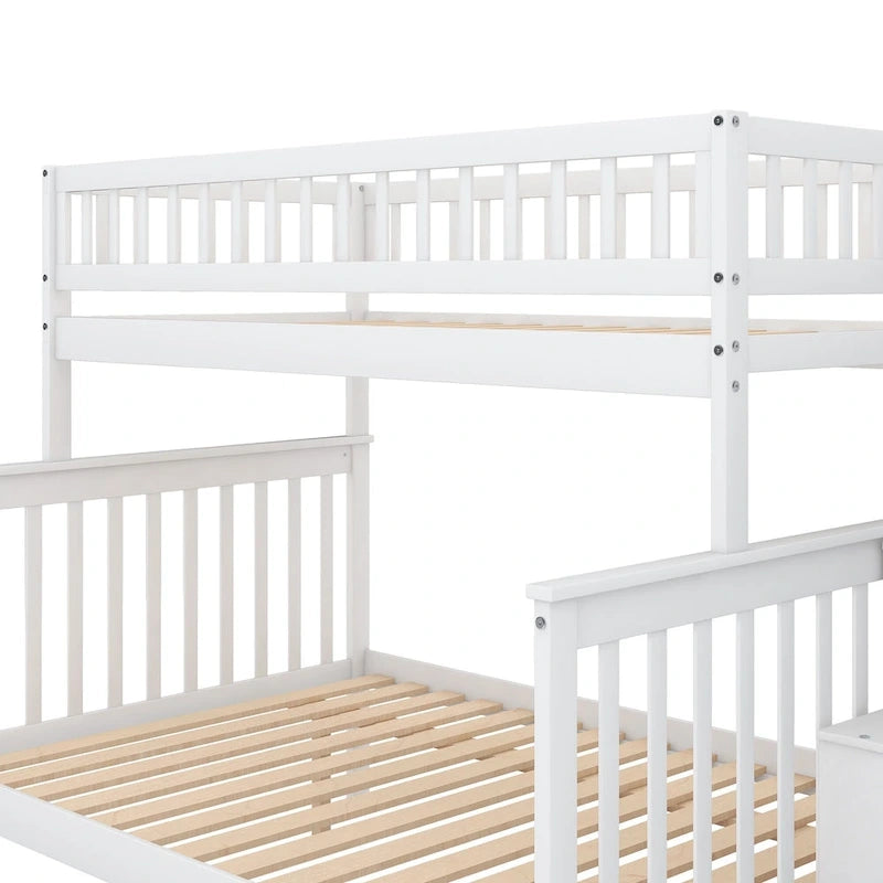 Twin over Full Stairway Bunk Bed with Storage, Gray