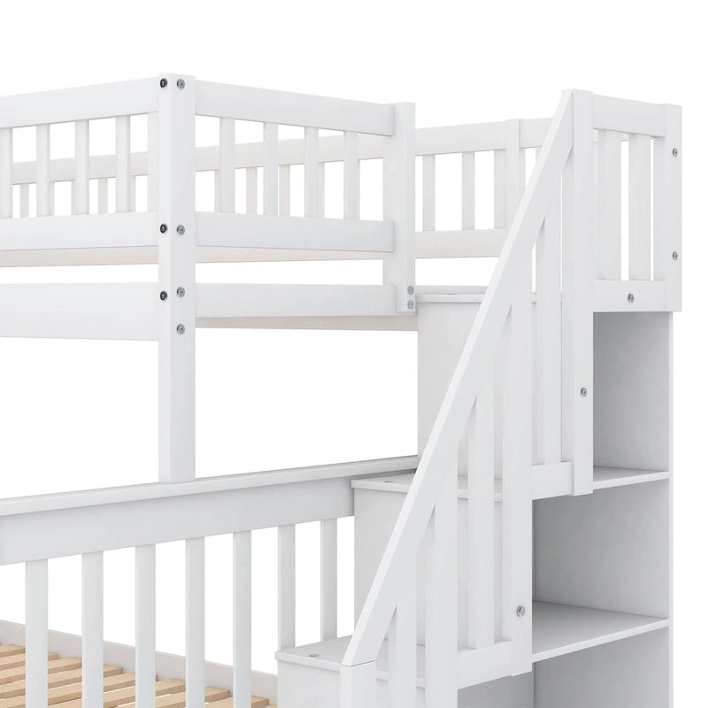 Twin over Full Stairway Bunk Bed with Storage, Gray