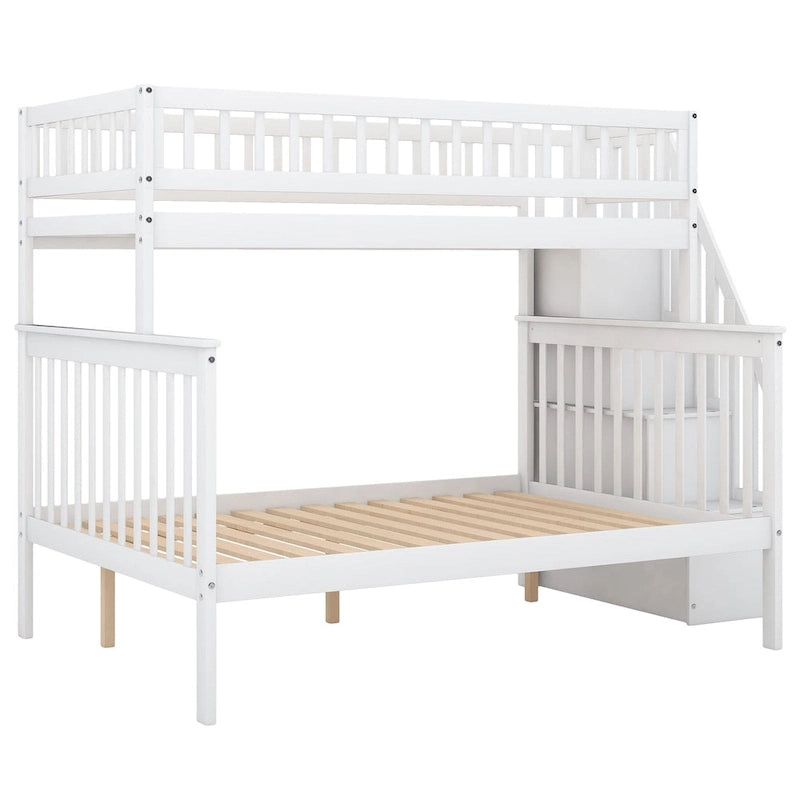 Twin over Full Stairway Bunk Bed with Storage, Gray