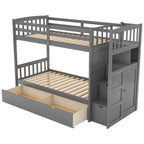 Twin over Full Stairway Bunk Bed with Storage, Gray